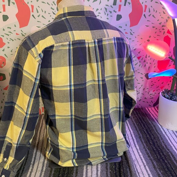 Gap 100% Cotton Navy/Yellow Plaid Flannel - XXL (14-16) - Picture 3 of 3